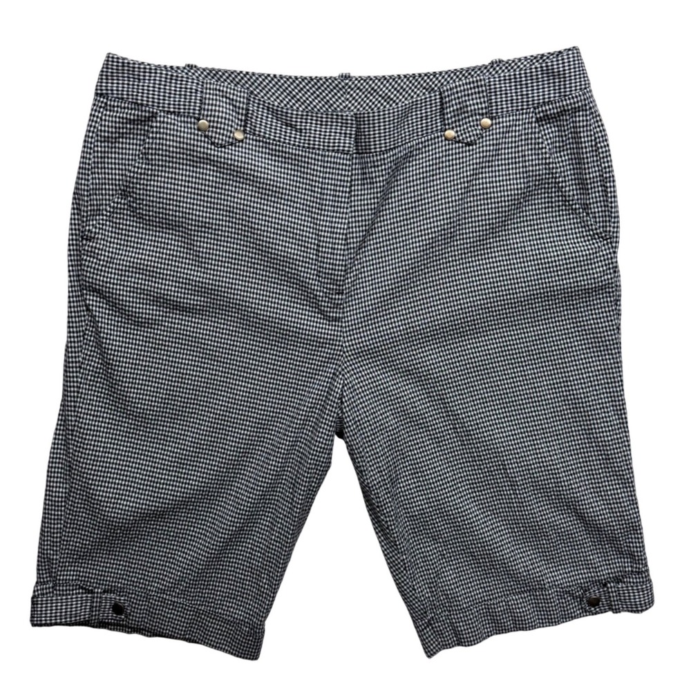Larry Levine Womens Black White Gingham‎ Shorts Size 16 Stretch Cotton Bermuda